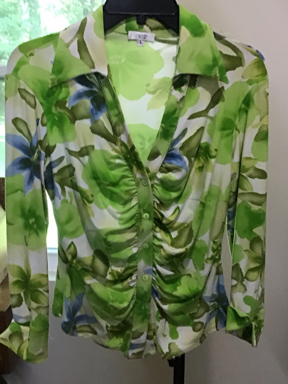 Cache Green & Blue Floral Ruched Button-Down Shirt2157